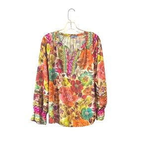 Democracy Pink and Orange Floral Long Sleeve Blouse